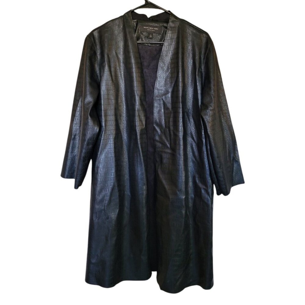 MARC NEW‎ YORK Black Faux Vegan Leather Long Jacket Croc Open S